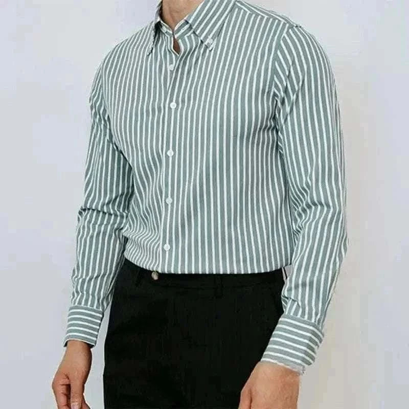 MensFashionStyleStore green / XL STRIPED SLIM FIT SHIRT
