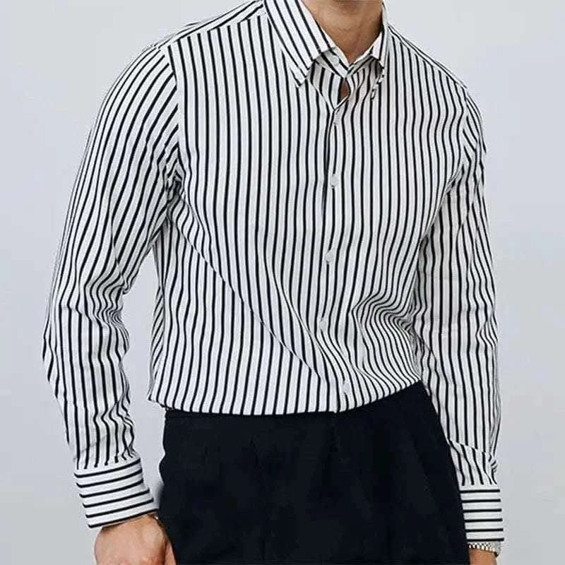 MensFashionStyleStore Khaki / M STRIPED SLIM FIT SHIRT