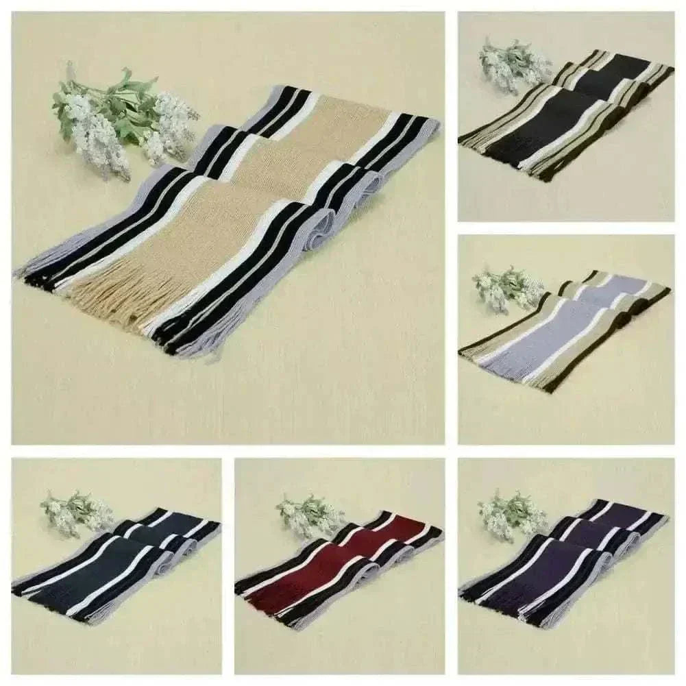 Stylish Winter Scarf Thick Windproof Soft Classic Striped Patchwork Color Men Scarf.