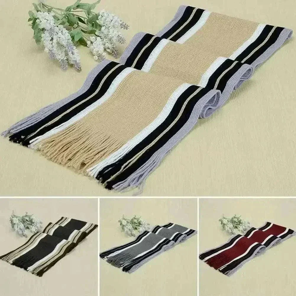 Stylish Winter Scarf Thick Windproof Soft Classic Striped Patchwork Color Men Scarf.
