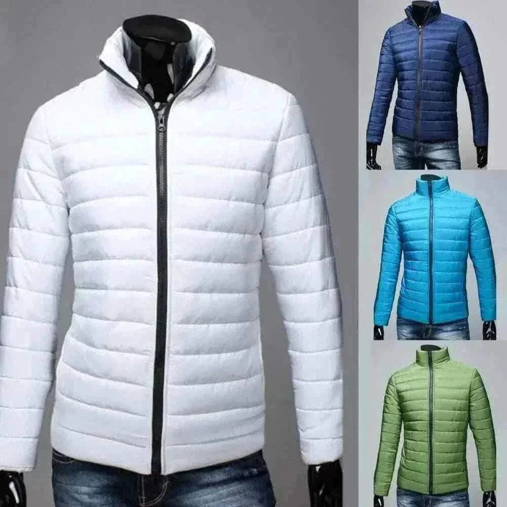 Men Puffer Jacket- Trendy  Fashion Stand Collar Slim Puffer Coat Lightweight Male Windbreaker Thickened   Outerwear.