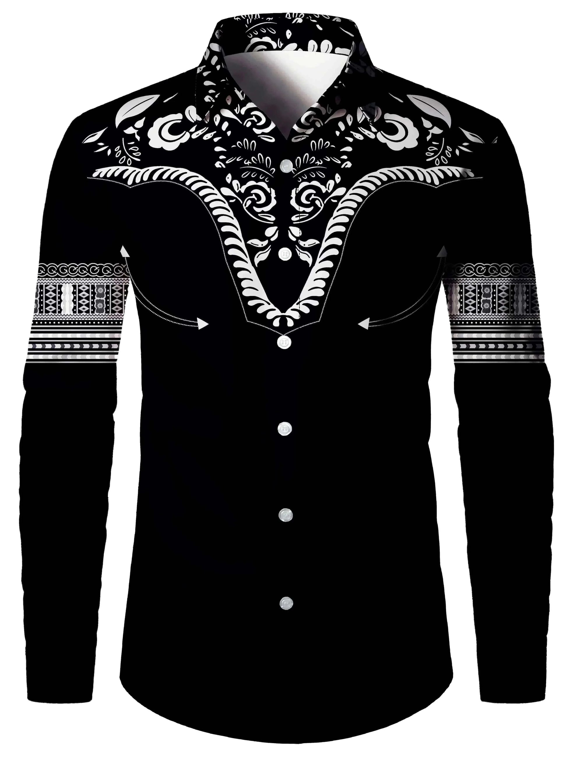  Men's Fashion Style Store CX0000328 / CHINA / 6XL Tribal Pattern Men's Shirt Tops Lapel Long Sleeve Closure Men's Casual Shirts Men's Daily Vacation Streetwear