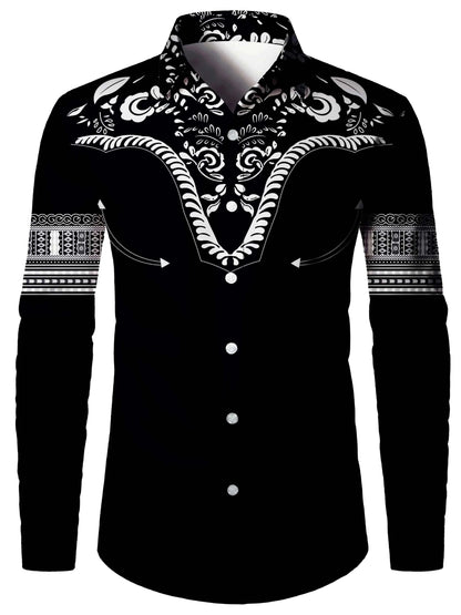  Men's Fashion Style Store CX0000328 / CHINA / 6XL Tribal Pattern Men's Shirt Tops Lapel Long Sleeve Closure Men's Casual Shirts Men's Daily Vacation Streetwear