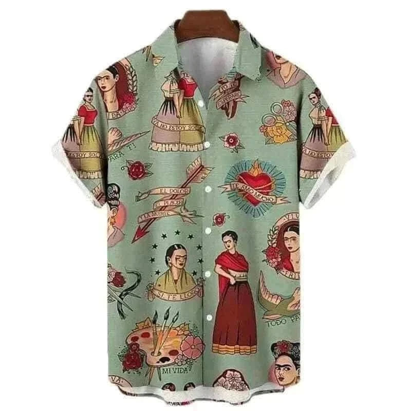  Men's Fashion Style Store Tribal Pattern Men's Shirt Tops Lapel Long Sleeve Closure Men's Casual Shirts Men's Daily Vacation Streetwear