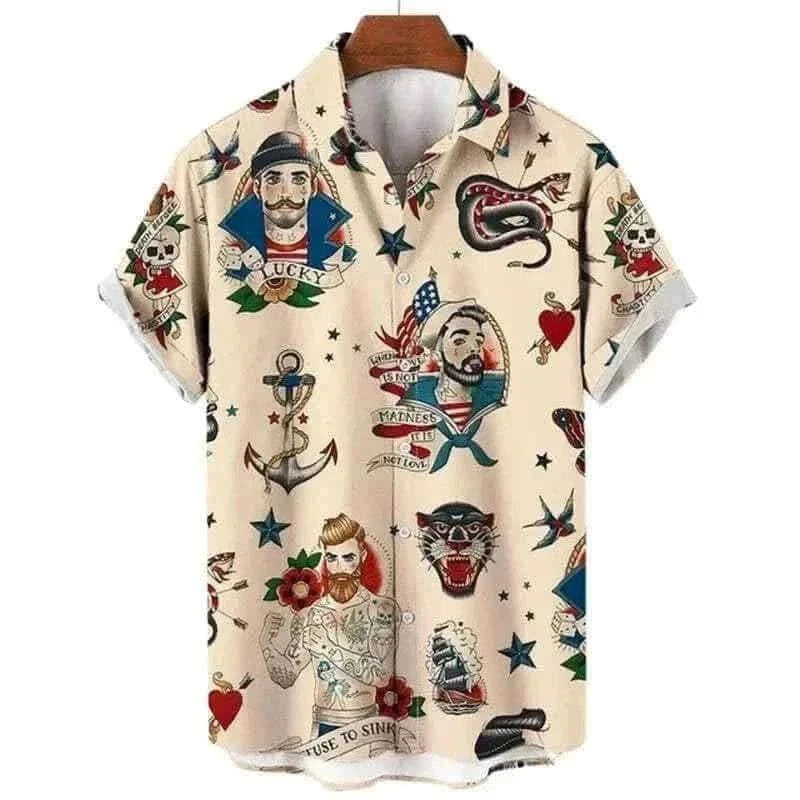  Men's Fashion Style Store Tribal Pattern Men's Shirt Tops Lapel Long Sleeve Closure Men's Casual Shirts Men's Daily Vacation Streetwear