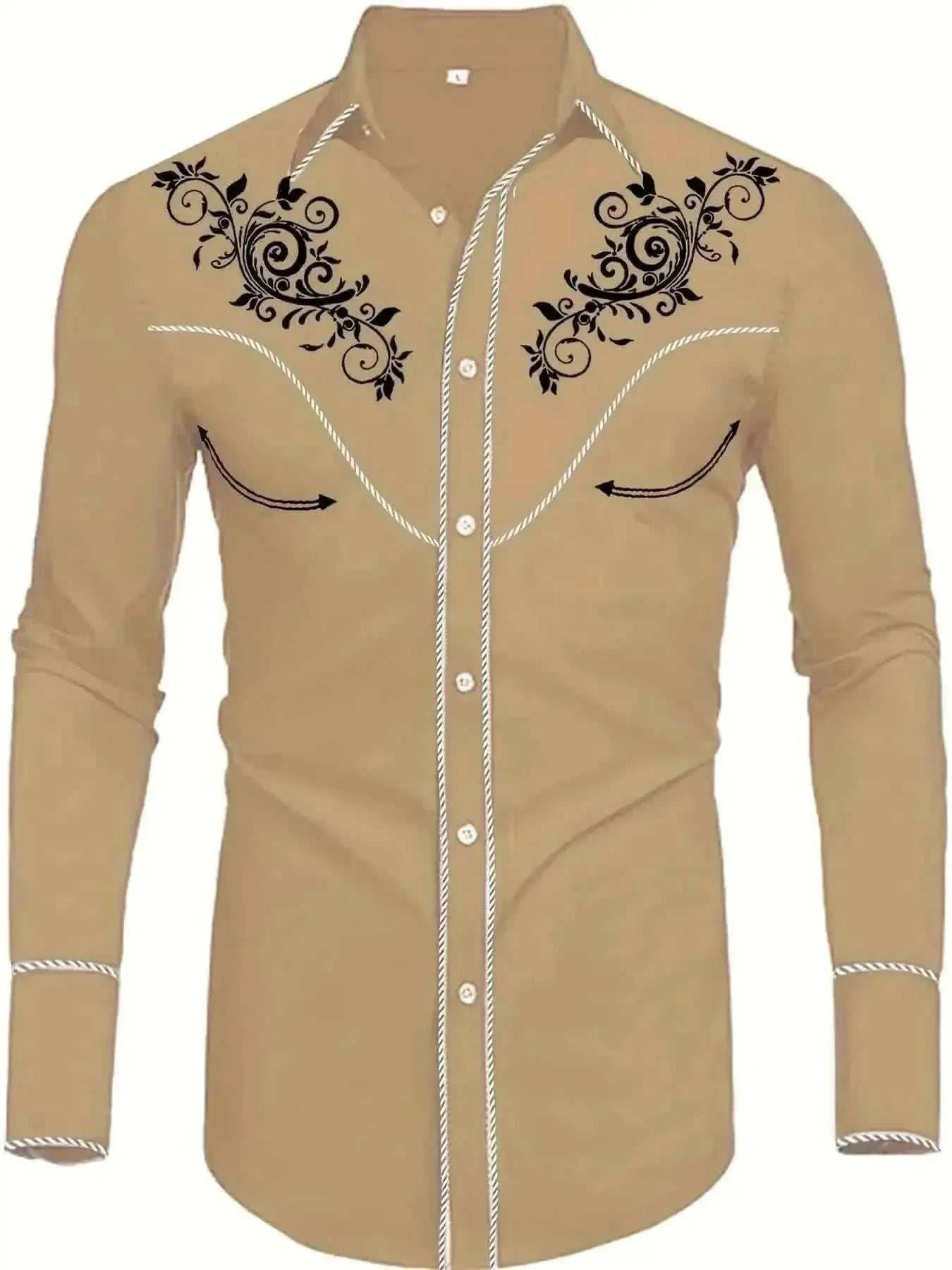 Tribal Pattern Men's Shirt Tops Lapel Long Sleeve Closure Men's Casual Shirts Men's Daily Vacation Streetwear.