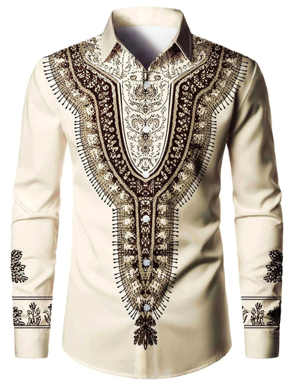  Men's Fashion Style Store CX0000327 / CHINA / 6XL Tribal Pattern Men's Shirt Tops Lapel Long Sleeve Closure Men's Casual Shirts Men's Daily Vacation Streetwear
