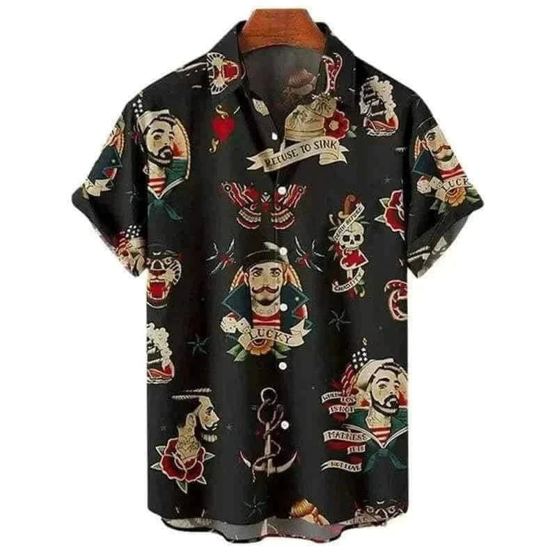  Men's Fashion Style Store Tribal Pattern Men's Shirt Tops Lapel Long Sleeve Closure Men's Casual Shirts Men's Daily Vacation Streetwear