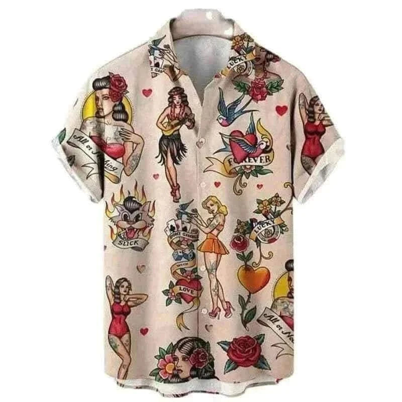  Men's Fashion Style Store Tribal Pattern Men's Shirt Tops Lapel Long Sleeve Closure Men's Casual Shirts Men's Daily Vacation Streetwear
