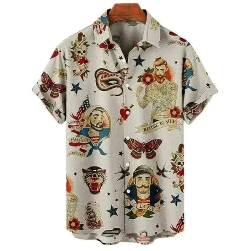  Men's Fashion Style Store Tribal Pattern Men's Shirt Tops Lapel Long Sleeve Closure Men's Casual Shirts Men's Daily Vacation Streetwear