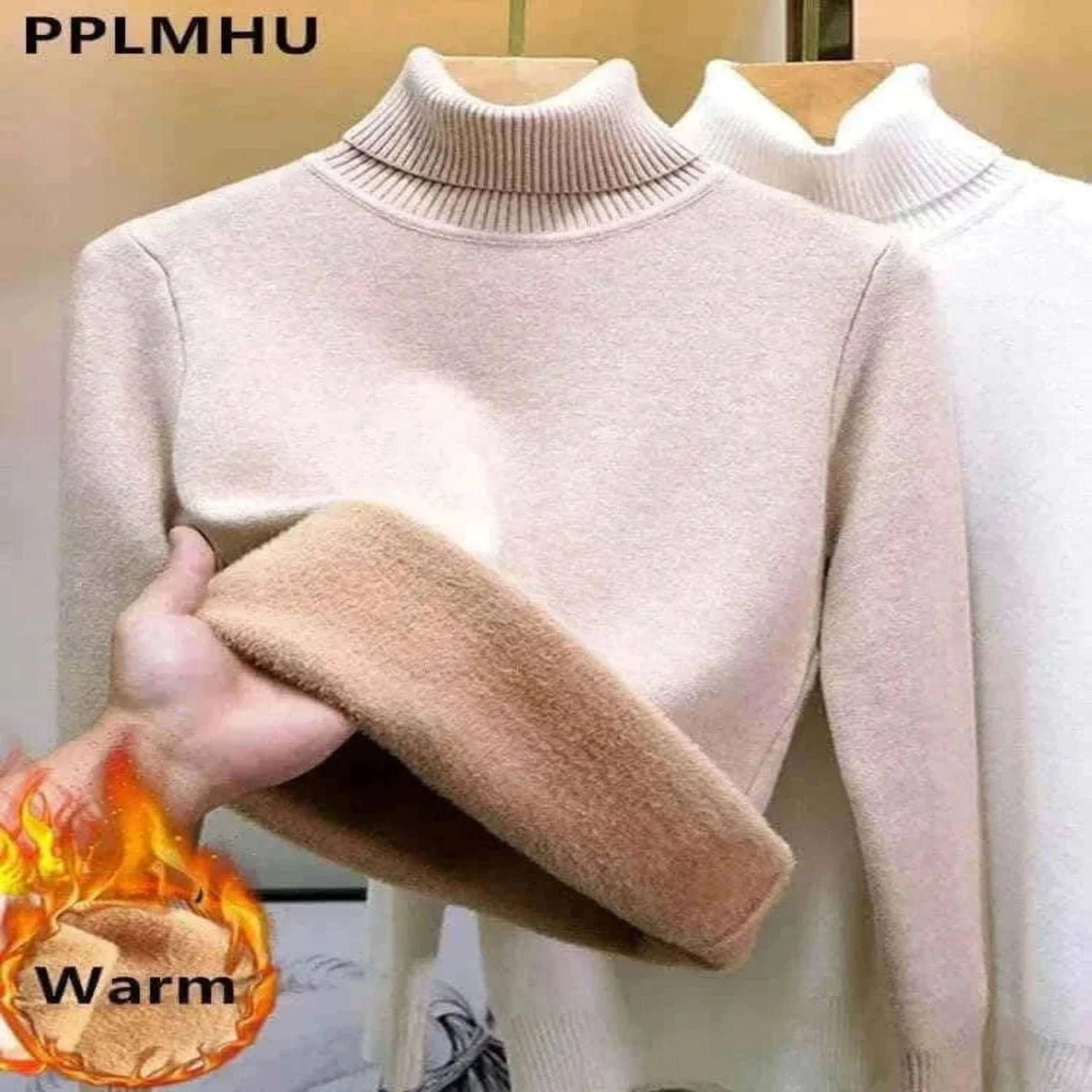Turtleneck Winter Sweater Women Elegant Thicken Velvet Lined Warm Sueter Knitted Pullover Slim Tops Jersey Knitwear Jumper New.
