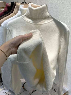  Men's Fashion Style Store Turtleneck Winter Sweater Women Elegant Thicken Velvet Lined Warm Sueter Knitted Pullover Slim Tops Jersey Knitwear Jumper New