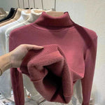 Turtleneck Winter Sweater Women Elegant Thicken Velvet Lined Warm Sueter Knitted Pullover Slim Tops Jersey Knitwear Jumper New.