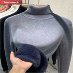 Turtleneck Winter Sweater Women Elegant Thicken Velvet Lined Warm Sueter Knitted Pullover Slim Tops Jersey Knitwear Jumper New.