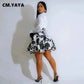 ultra mini skirt - CM.YAYA Fashion Women Sets Full Sleeeve Shirt + Print Mini Skirts Suits.