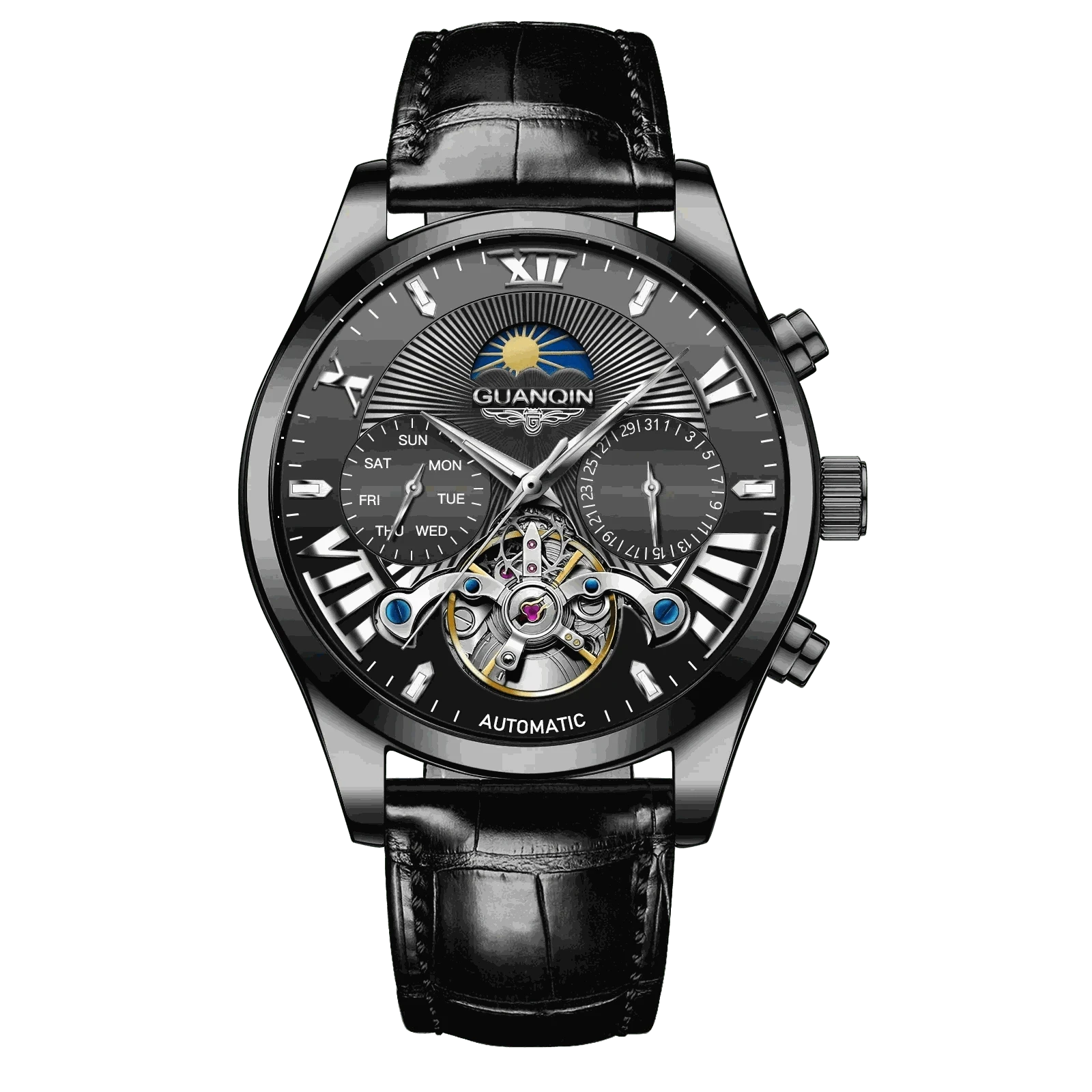 MensFashionStyleStore 16213-all black belt VINTAGE DESIGN MECHANICAL WATCH WITH SILICONE STRAP