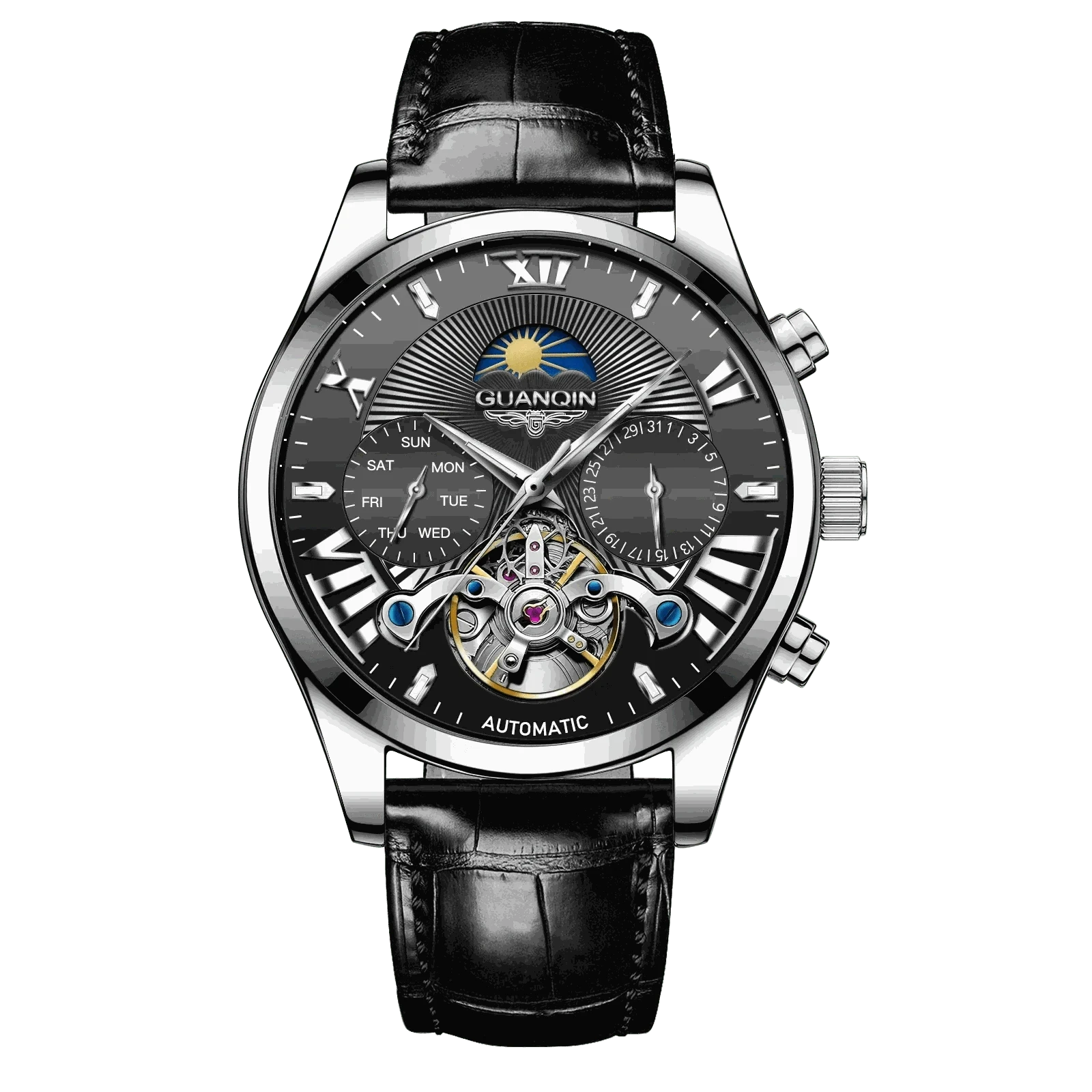 MensFashionStyleStore 16213-black belt VINTAGE DESIGN MECHANICAL WATCH WITH SILICONE STRAP