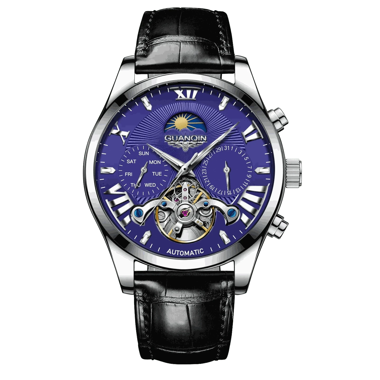 MensFashionStyleStore 16213-blue belt VINTAGE DESIGN MECHANICAL WATCH WITH SILICONE STRAP