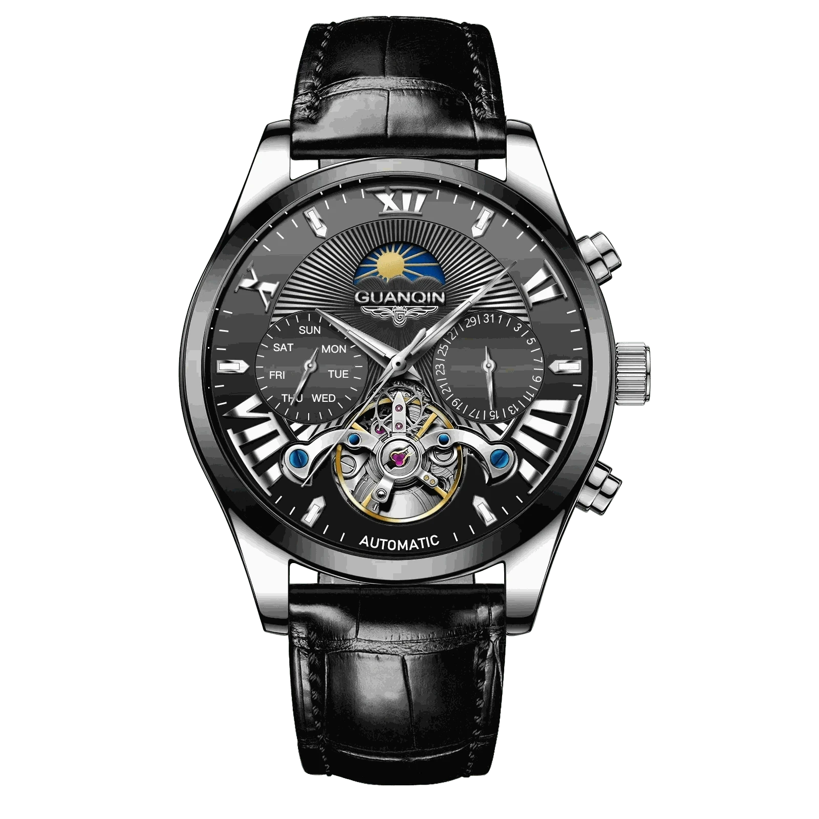 MensFashionStyleStore 16213-int black belt VINTAGE DESIGN MECHANICAL WATCH WITH SILICONE STRAP