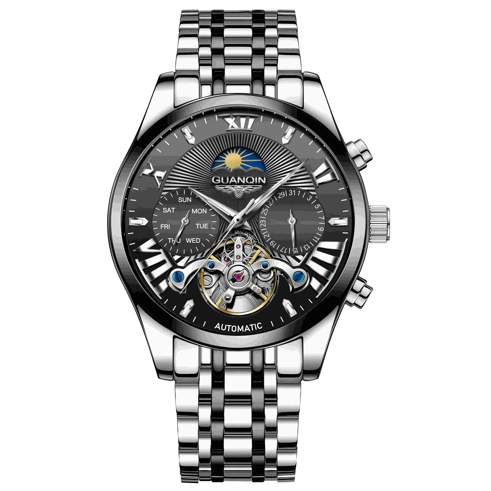 MensFashionStyleStore 16213-int black VINTAGE DESIGN MECHANICAL WATCH WITH SILICONE STRAP