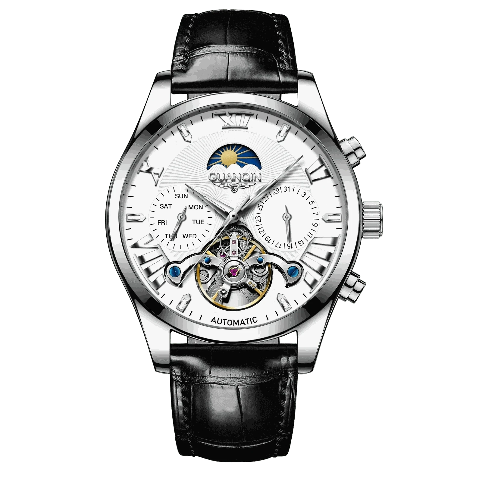 MensFashionStyleStore 16213-white belt VINTAGE DESIGN MECHANICAL WATCH WITH SILICONE STRAP