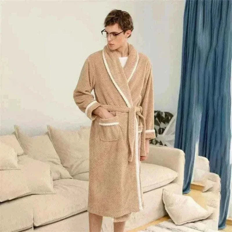 Warm Autumn Winter Flannel Men Bathrobe Thick Long Night Sleepwear Velvet Kimono Robe Men's Clothing Homewear Dressing Gown.