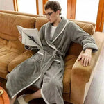 Warm Autumn Winter Flannel Men Bathrobe Thick Long Night Sleepwear Velvet Kimono Robe Men's Clothing Homewear Dressing Gown.