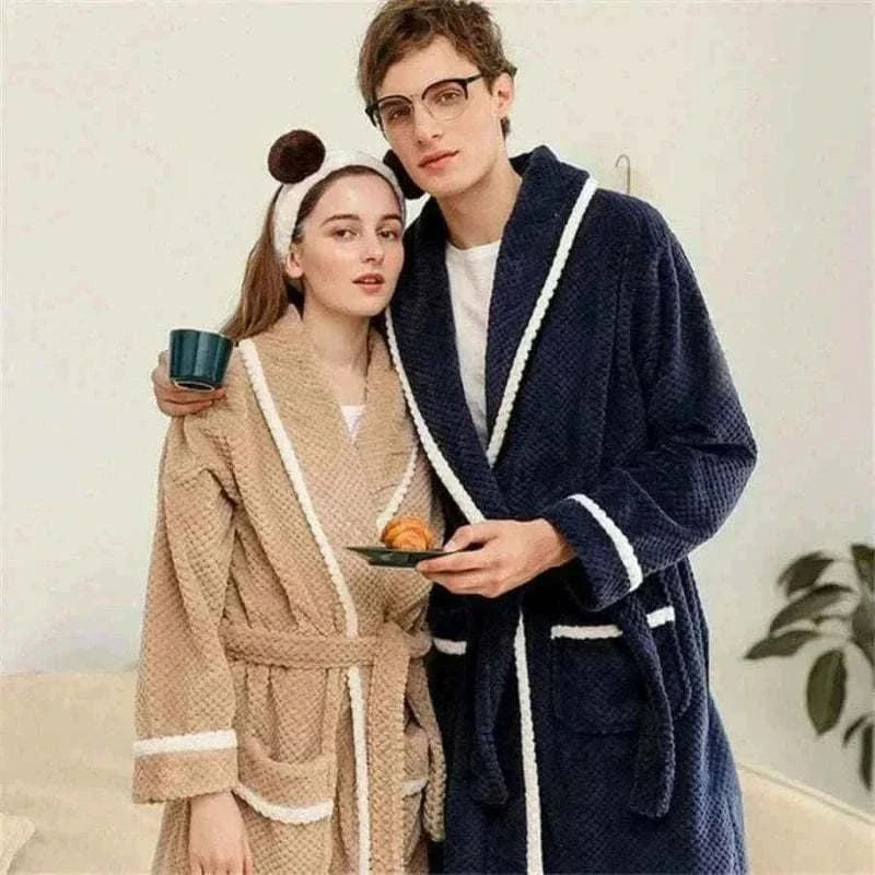 Warm Autumn Winter Flannel Men Bathrobe Thick Long Night Sleepwear Velvet Kimono Robe Men's Clothing Homewear Dressing Gown.