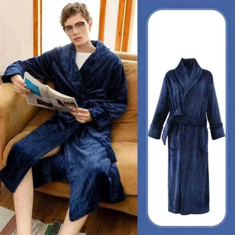 Warm Autumn Winter Flannel Men Bathrobe Thick Long Night Sleepwear Velvet Kimono Robe Men's Clothing Homewear Dressing Gown.