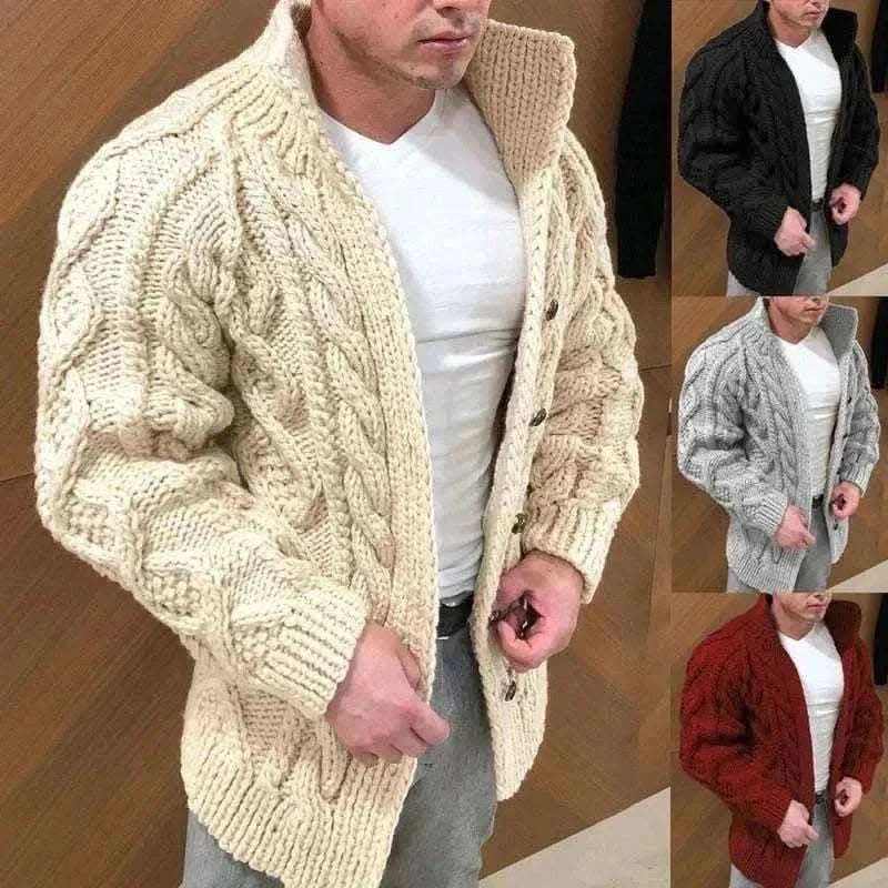 Sweaters-Winter Jacket Loose Mens Jacquard Knitted Cardigan.