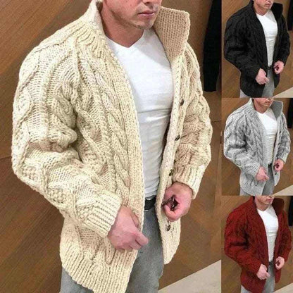 Sweaters-Winter Jacket Loose Mens Jacquard Knitted Cardigan.