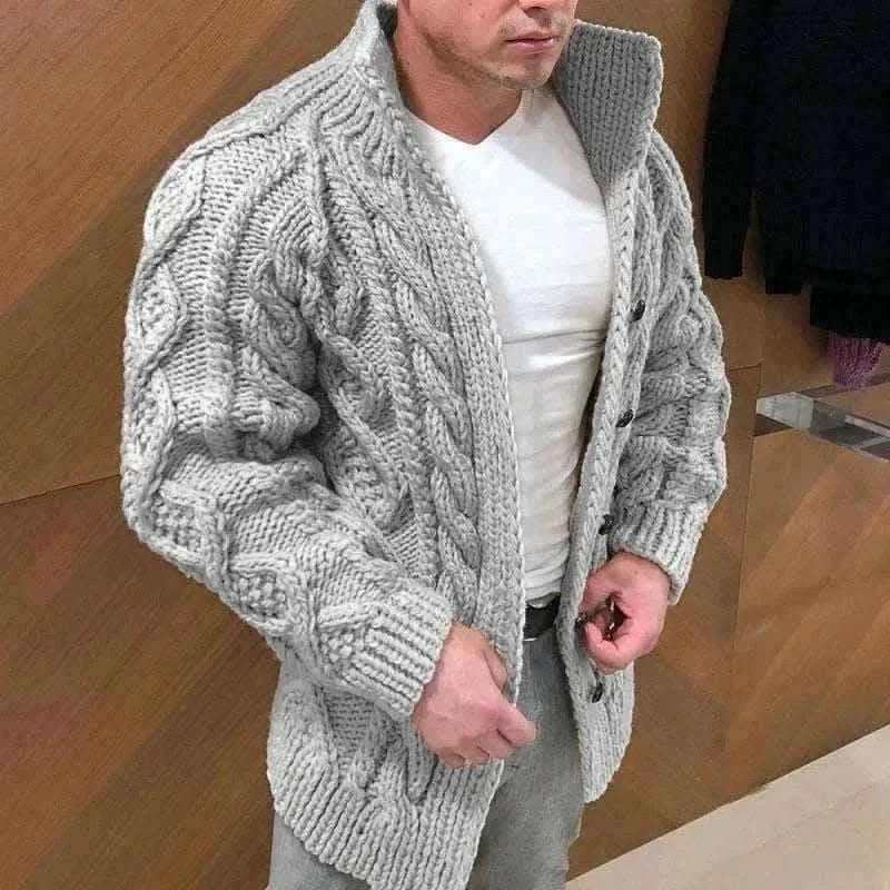 Sweaters-Winter Jacket Loose Mens Jacquard Knitted Cardigan.