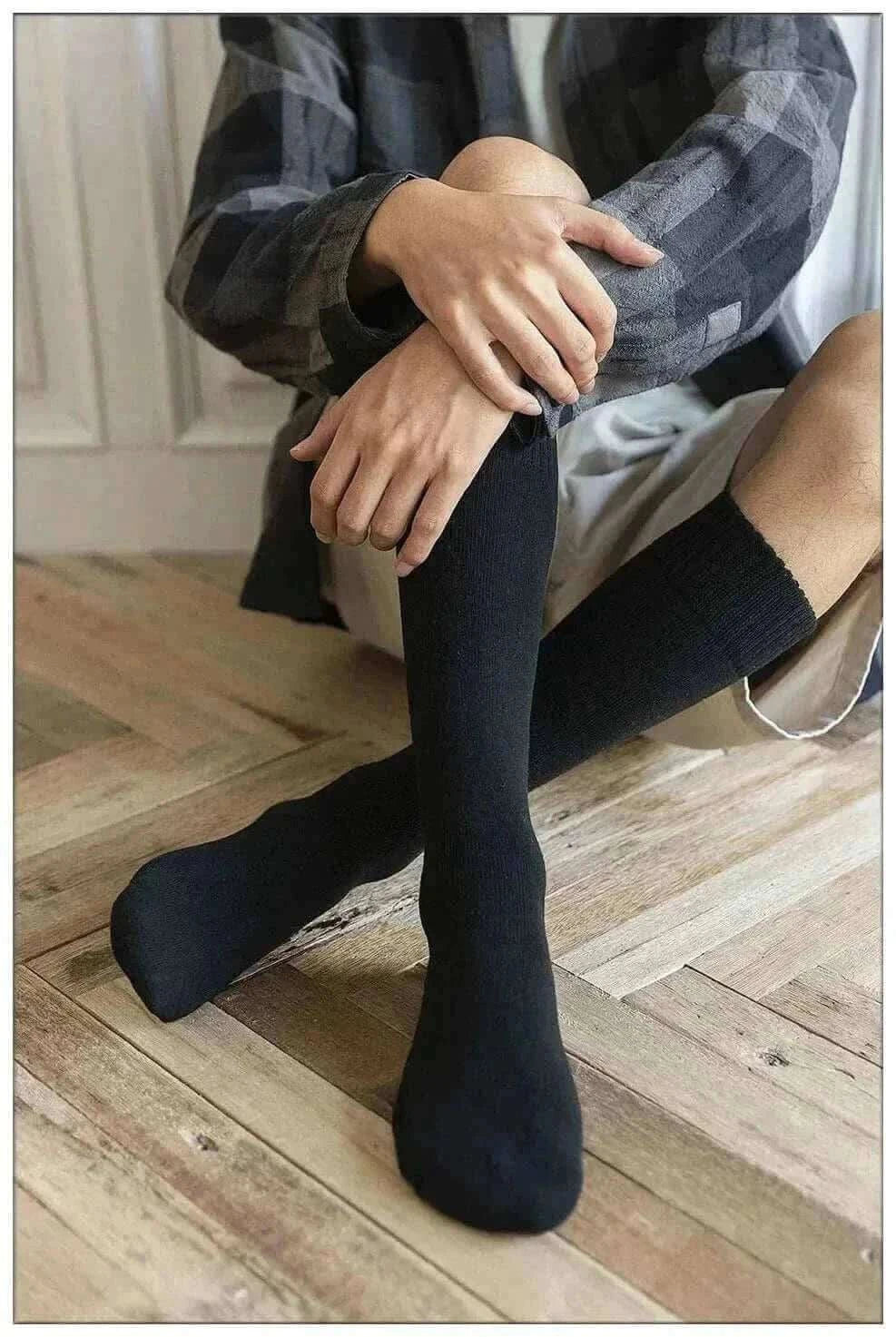 Men's Fashion Style Store Winter Men's New High-Grade Thick Warm Solid Color Wool Material Fashion Casual Calf Long Socks 3 Pair