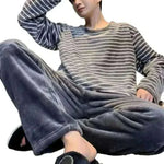 Men Pajamas-Winter Warm Flannel Pajama Set Men Long Sleeve Thick For Men Coral Velvet Cute Cartoon Suit Pyjamas Homewear New Sleepwear.