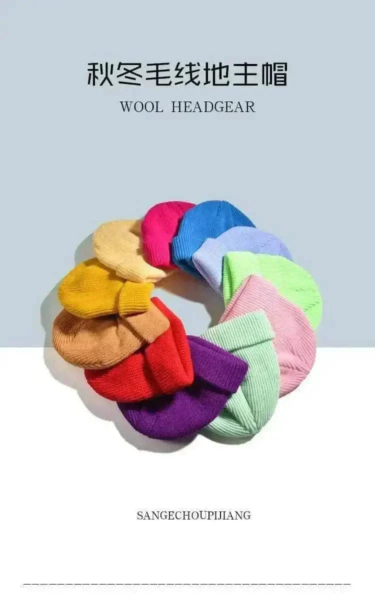 Men's Fashion Style Store Winter Warm Unisex Wool Beanies Caps Fisherman Hat for Men Short Knit Watch Cap Cuffed Trawler Hats Hip Hop Bonnet