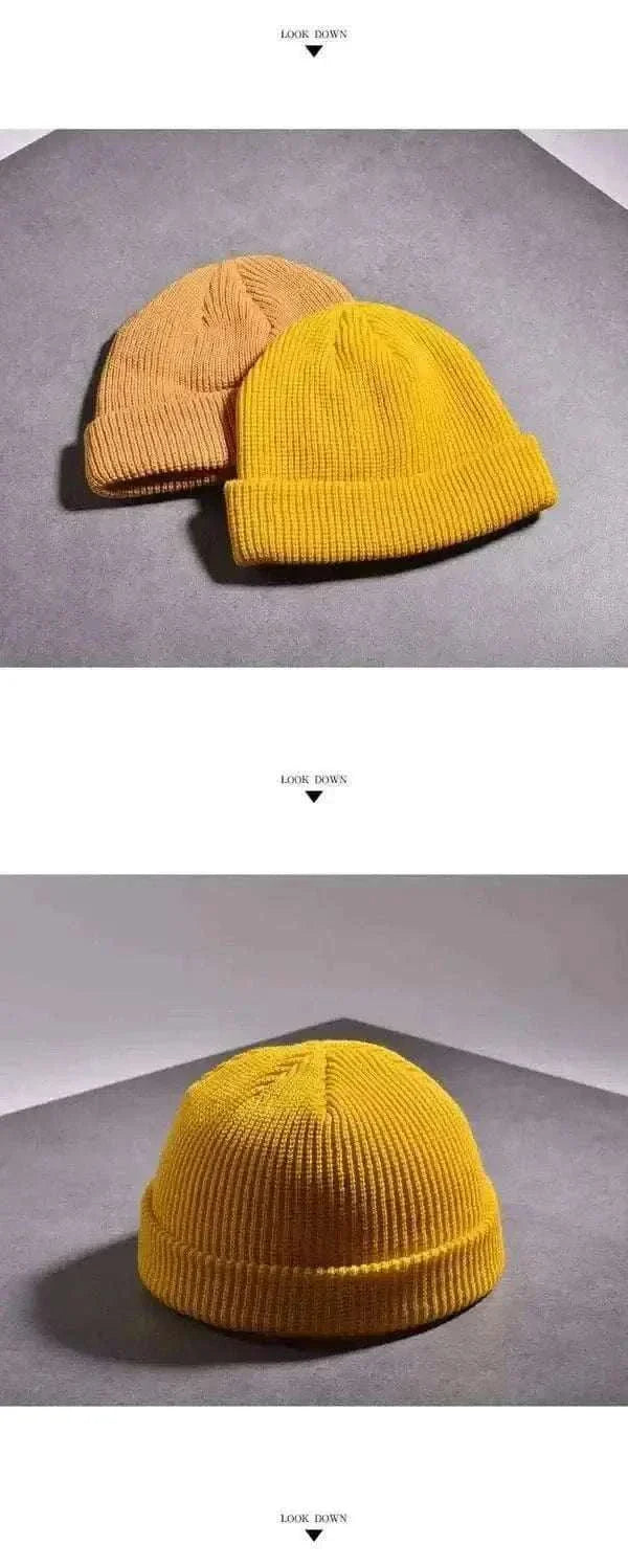 Men's Fashion Style Store Winter Warm Unisex Wool Beanies Caps Fisherman Hat for Men Short Knit Watch Cap Cuffed Trawler Hats Hip Hop Bonnet