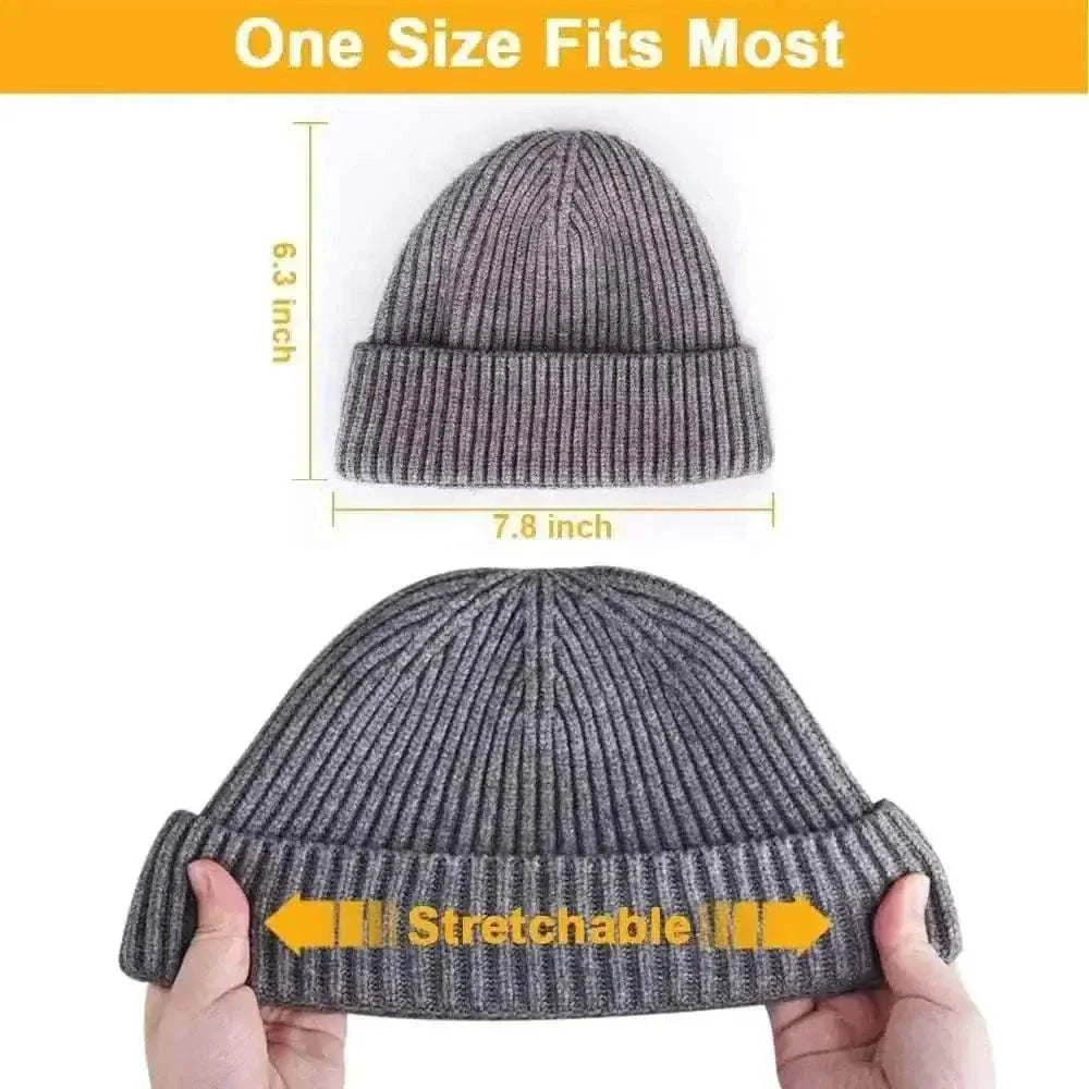 Winter Warm Unisex Wool Beanies Caps Fisherman Hat for Men Short Knit Watch Cap Cuffed Trawler Hats Hip Hop Bonnet.