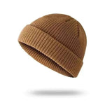 Winter Warm Unisex Wool Beanies Caps Fisherman Hat for Men Short Knit Watch Cap Cuffed Trawler Hats Hip Hop Bonnet.