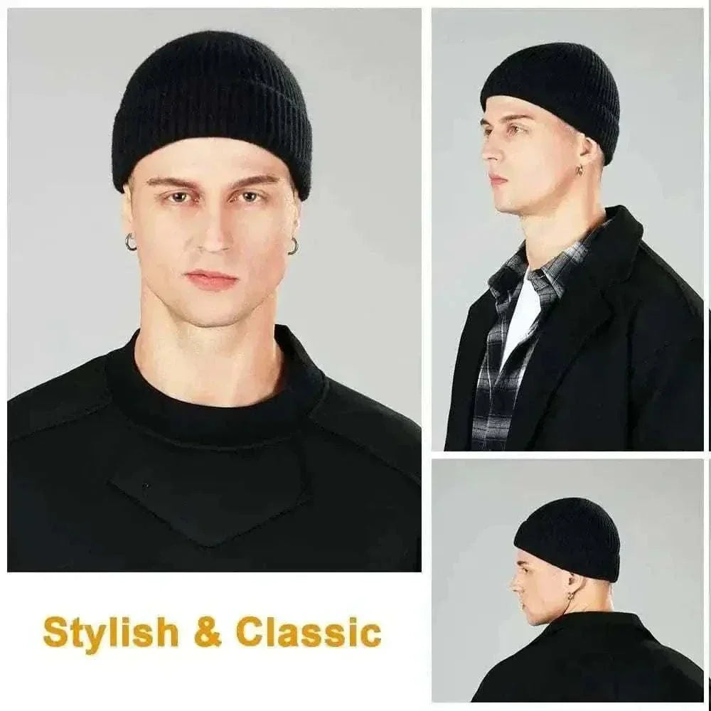 Winter Warm Unisex Wool Beanies Caps Fisherman Hat for Men Short Knit Watch Cap Cuffed Trawler Hats Hip Hop Bonnet.