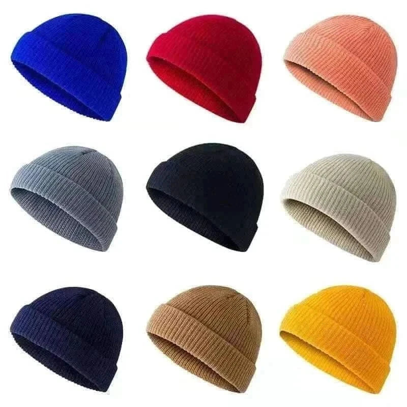 Winter Warm Unisex Wool Beanies Caps Fisherman Hat for Men Short Knit Watch Cap Cuffed Trawler Hats Hip Hop Bonnet.