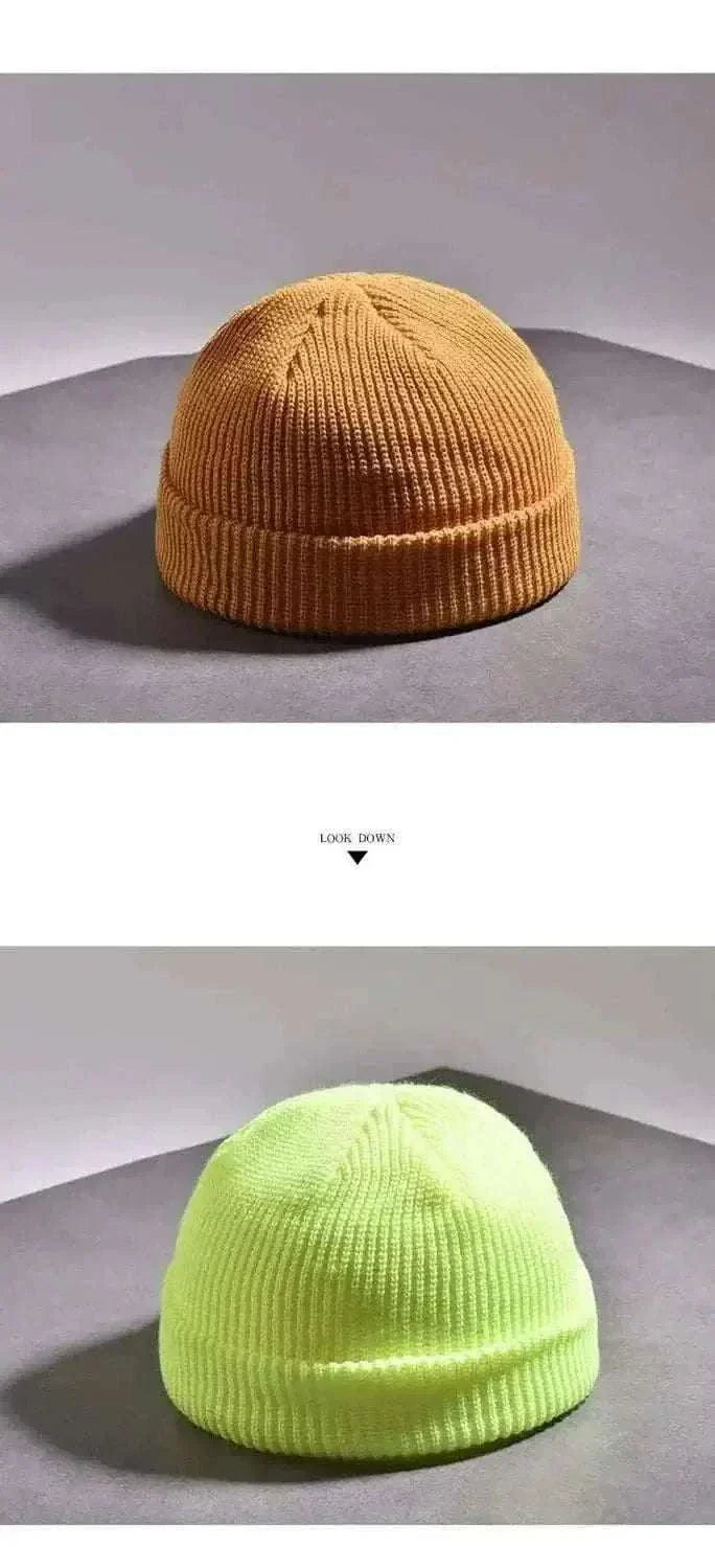 Men's Fashion Style Store Winter Warm Unisex Wool Beanies Caps Fisherman Hat for Men Short Knit Watch Cap Cuffed Trawler Hats Hip Hop Bonnet