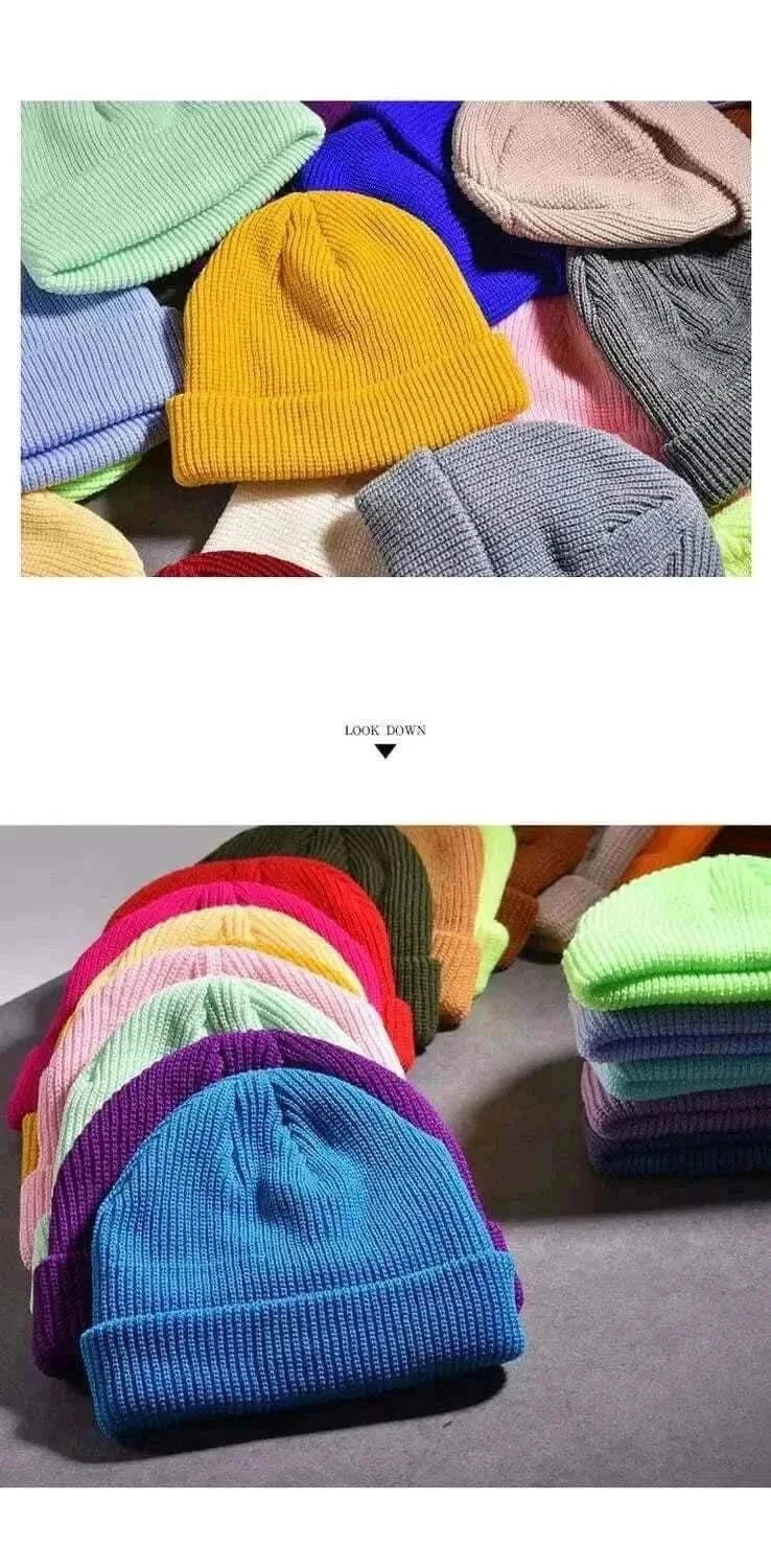 Men's Fashion Style Store Winter Warm Unisex Wool Beanies Caps Fisherman Hat for Men Short Knit Watch Cap Cuffed Trawler Hats Hip Hop Bonnet
