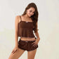 Women's Pajamas-Women 2 Piece Pajamas Set Cute Bows Decor Slip Cropped.
