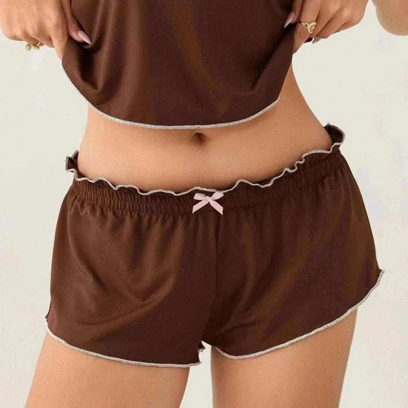 Women's Pajamas-Women 2 Piece Pajamas Set Cute Bows Decor Slip Cropped.