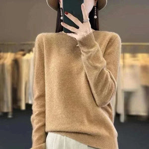  Men's Fashion Style Store Women's Warm Sweater Soft Round Neck Pullover Autumn and Winter Casual Knitted Tops Solid Color Regular Women's Knitted Sweater