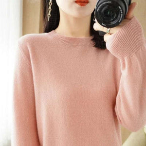  Men's Fashion Style Store Women's Warm Sweater Soft Round Neck Pullover Autumn and Winter Casual Knitted Tops Solid Color Regular Women's Knitted Sweater