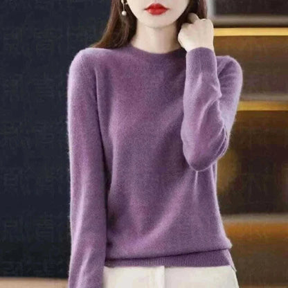 Women's Warm Sweater Soft Round Neck Pullover Autumn and Winter Casual Knitted Tops Solid Color Regular Women's Knitted Sweater.